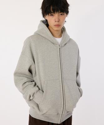 Boundary Semi-Crop Fleece Zip-Up Hoodie [Gray]