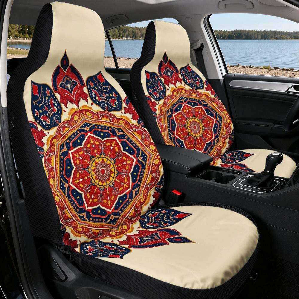 2D Flat Printing, 2pcs Universal Vehicle Seat Covers, Comfortable Car Seat Covers, Quick Install, Colorful Abstract Floral Patte