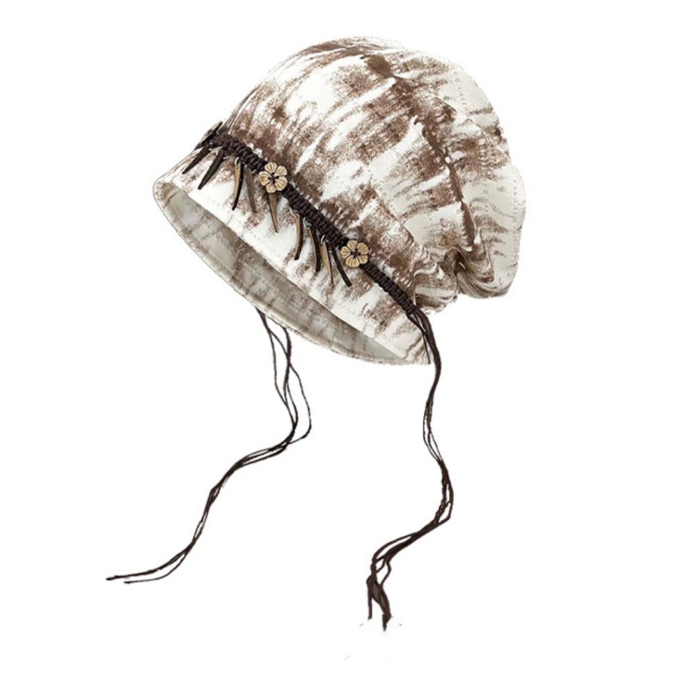 Wood Decoration Ethnic Stye Beanie Tassel Windproof Head Wrap Vintage Vintage Pullover Hat Girls