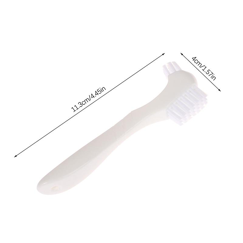 Multi-Layered Bristles Denture Cleaning False Teeth Brush Oral Care Non-Slip Ergonomic Rubber Handle Dual Heads Antibacterial