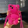 Korean Cute 3d Pink Bear Crossbody Lanyard Telefonveske For Iphone 14 13 12 11 Pro Xs Max X Xr Cartoon Støtsikkert mykt deksel Funda