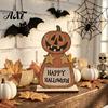 Decorative Pieces for Balcony Cute Halloween Black Cat Pumpkin Skull Decor, Vintage Boo Wooden Unique Table Ornaments Signs, Tabletop Decoration