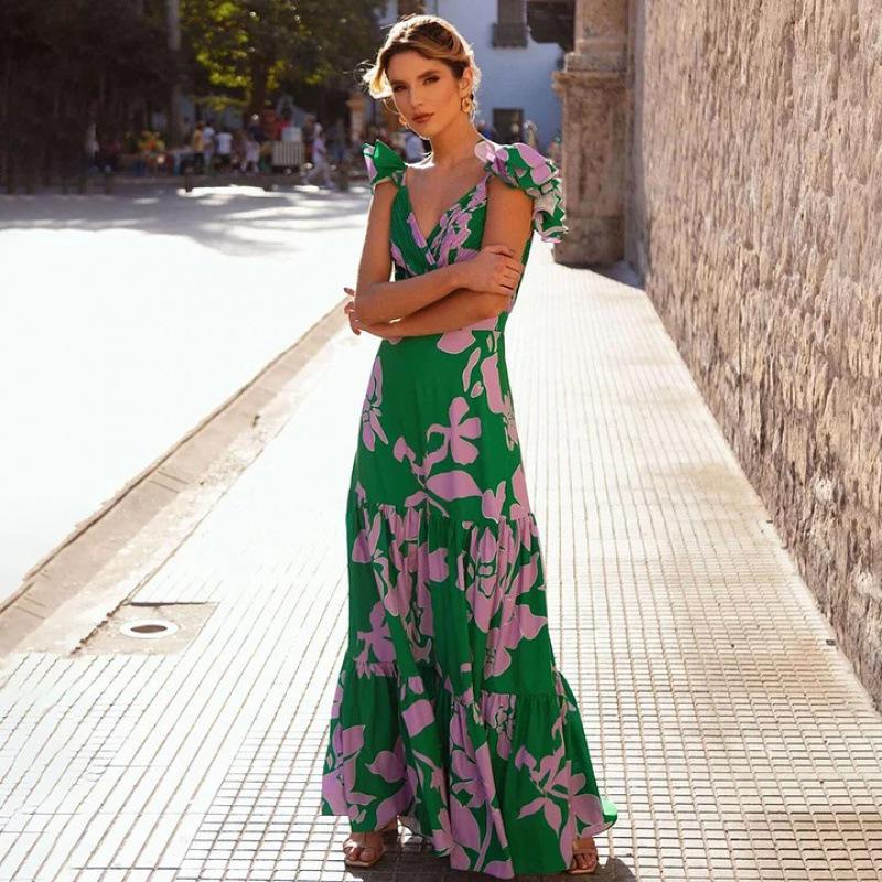 2024 Floral Cross-Back One-Piece Swimsuit and Skirt Set for Women – Trendy European and American Vacation Style