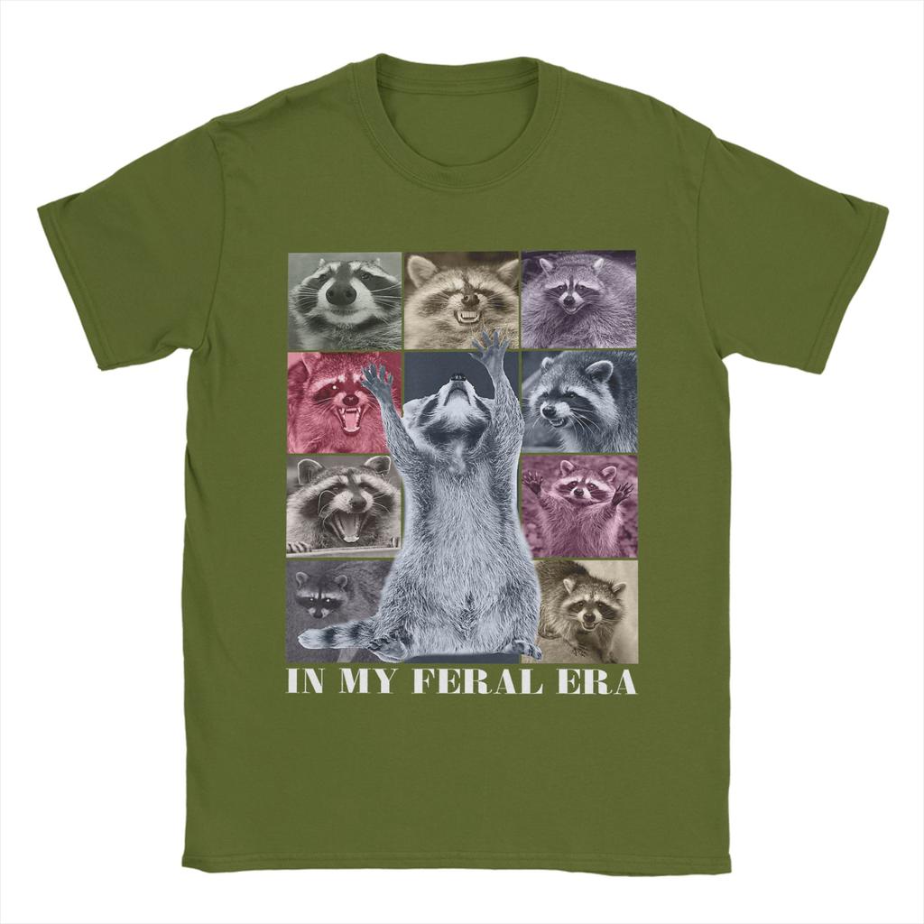 T-shirt Unisexe 'Dans Mon Époque Sauvage' Raccoon Animal Meme Drôle Hauts 100% Coton Nouveauté Manches Courtes Col Rond Idée Cadeau T-shirts