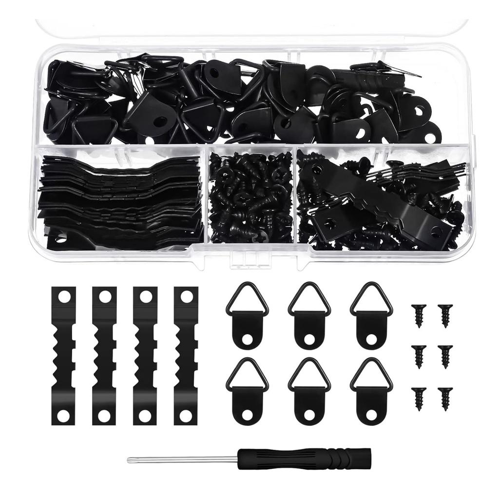 251 Pcs Picture Hanging Kit - 50 Pcs Sawtooth Frames 50 Turn Buttons 150 Screws 1 Screwdriver for Hanging Photos Artwork
