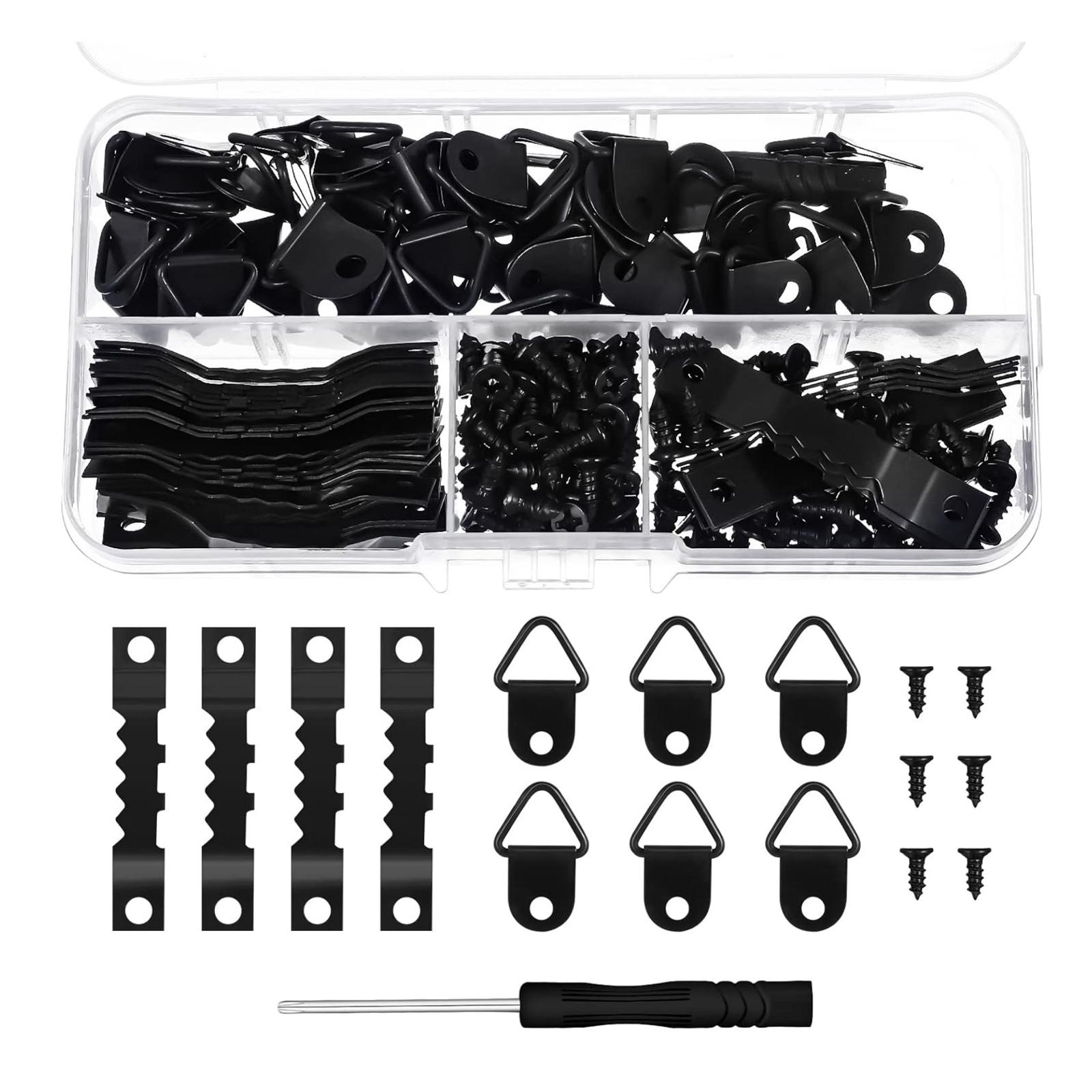 

251 Pcs Picture Hanging Kit - 50 Pcs Sawtooth Frames 50 Turn Buttons 150 Screws 1 Screwdriver for Hanging Photos Artwork One Size чёрный