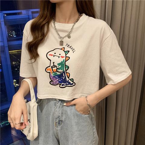 Summer Korean Version of the New Loose Short Age-reducing Cartoon Graffiti Printing Student Short-sleeved T-shirt Top Women's Clothing
