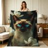 Soft Warm Flannel Blanket with Siamese Cat And Magnolia Floral Print All Season Cozy Throw Blanket for Couch Sofa Bed Office Living Room Home Decorati