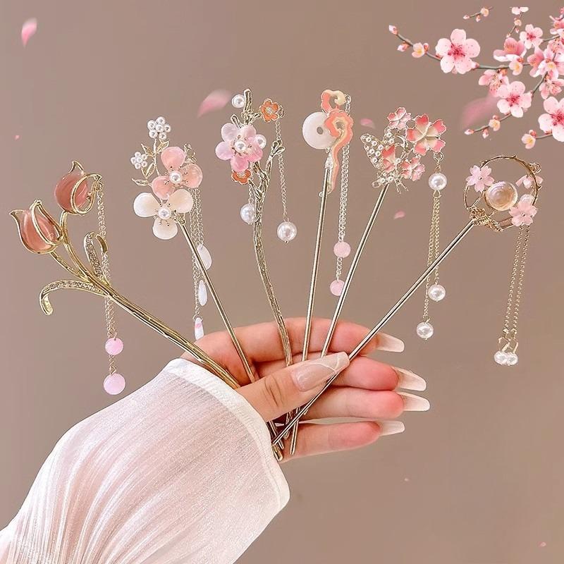 Haarnadel mit Quastenblume im antiken Stil, Damen High-End-Temperament, All-Match Hanfu Haarnadel, Am Hinterkopf zu befestigen, Haarnadel