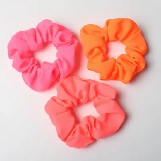 3 Stück/Los Neon Scrunchies Elastische Haargummis Dünner Stoff Bunt Zopfgummis Rosa Grün Orange Leuchtende Farbe Haaraccessoires
