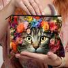 1pc Cute Cat with Colorful Floral Crown Cosmetic Bag Travel Essential Lightweight Cosmetic Organizer,Coin Purse