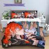 Ropa de Cama con Patrón de Genshin, Juego de Colcha Funda de Colcha Funda de Almohada Regalo de Cumpleaños para el Hogar (1 * funda nórdica + 2 * fundas de almohada, sin núcleo)