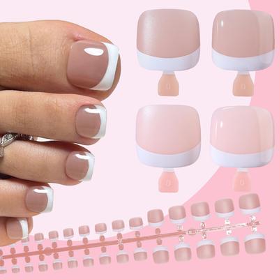120Pcs French Style Press On Toe Nails Wearable False Toe Nail Tips Simple Full Cover Fashion Manicure Nail Art