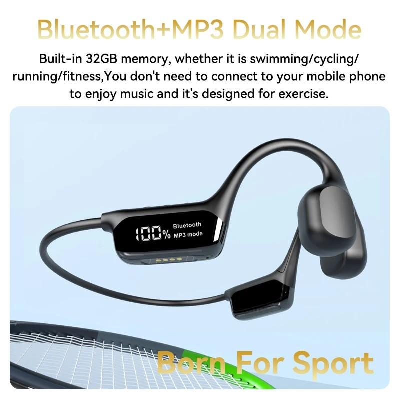 Casque à conduction osseuse Bluetooth 5.4, sans fil, étanche IPX8, pour la natation et le sport, compatible lecteur MP3 avec 32 Go de RAM
