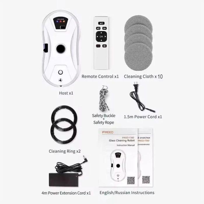Automatic Window Cleaning Robot with Water Spraying, Window Cleaning Robot 5600pa, Intelligent Navigation, 10 cleaning cloths