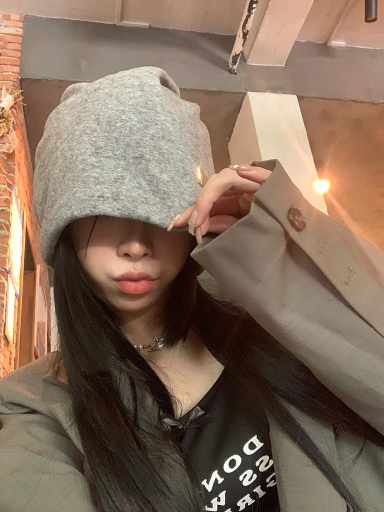 Lazy wind big head circumference pile hat women's spring and autumn fashion pullover cold hat showing face small bag head hat women's autumn and