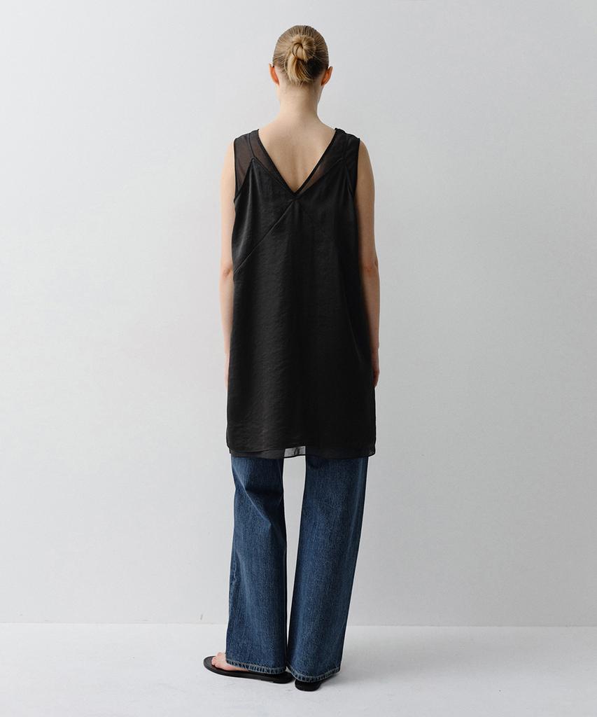 Ia Satin Sheer Layered Dress (Black)
