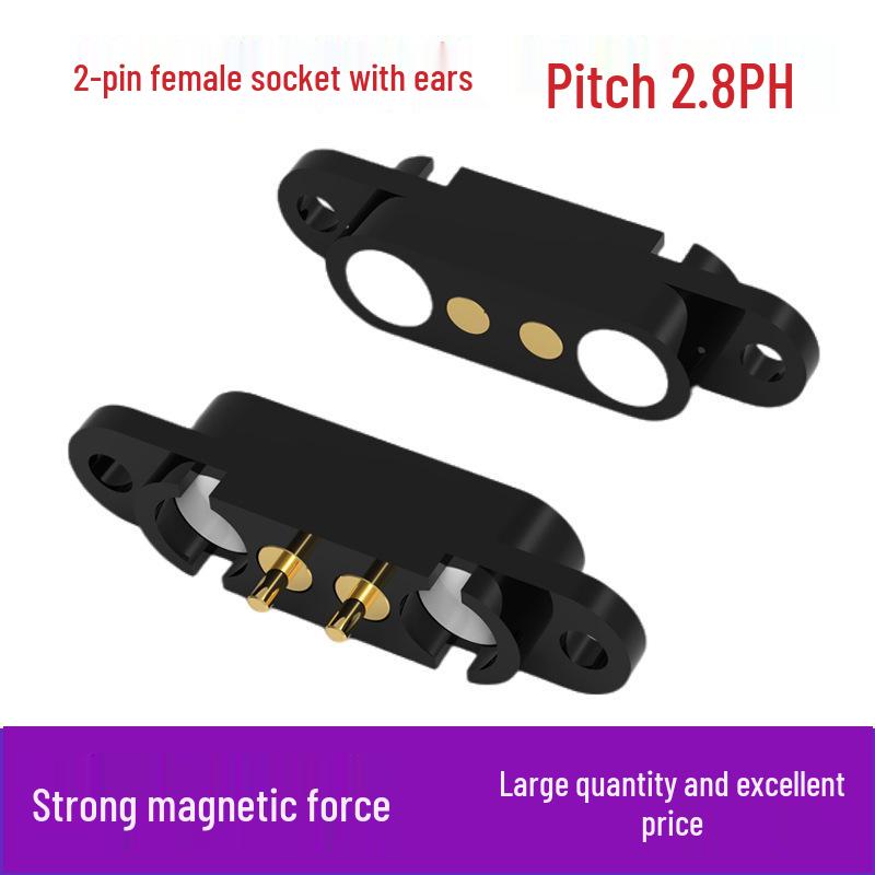 

2P Magnetic Male-Female Terminal Connector, 2.8mm Pitch, Gold-Plated Spring Pogo Pin for High Conductivity