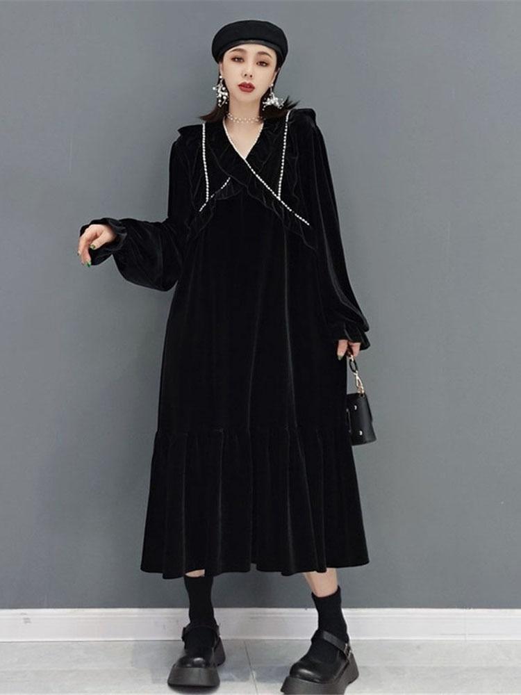 Xitao Módní nové černé volné dámské šaty s temperamentem WMD4344