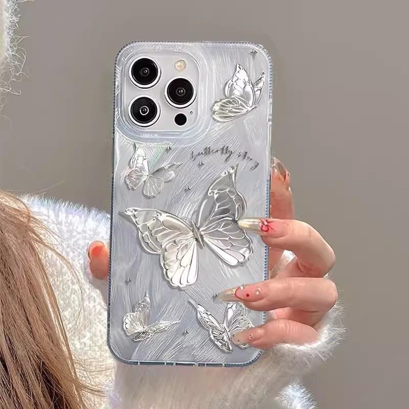 Case for Redmi Note 13 4G Cases Luxury Laser Silver Butterfly Case for Xiaomi Redmi Note 12 Pro Plus 12S 11S 11 10S 10 13C Cover