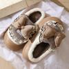 Lolita Bow Cotton Slippers Winter Shoes Women External Wear Non Slip Warm Home Cotton Shoes Thick Sole Comfort Zapatos De Mujer