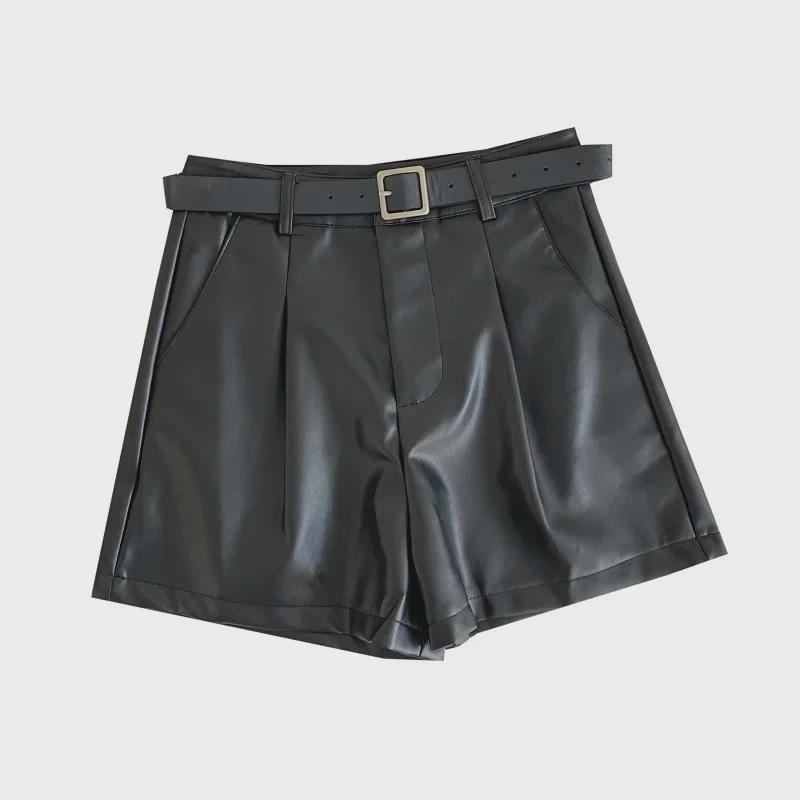 Autumn 2024 High-Waist PU Leather Shorts - Korean Style Casual Wide-Leg Fashion