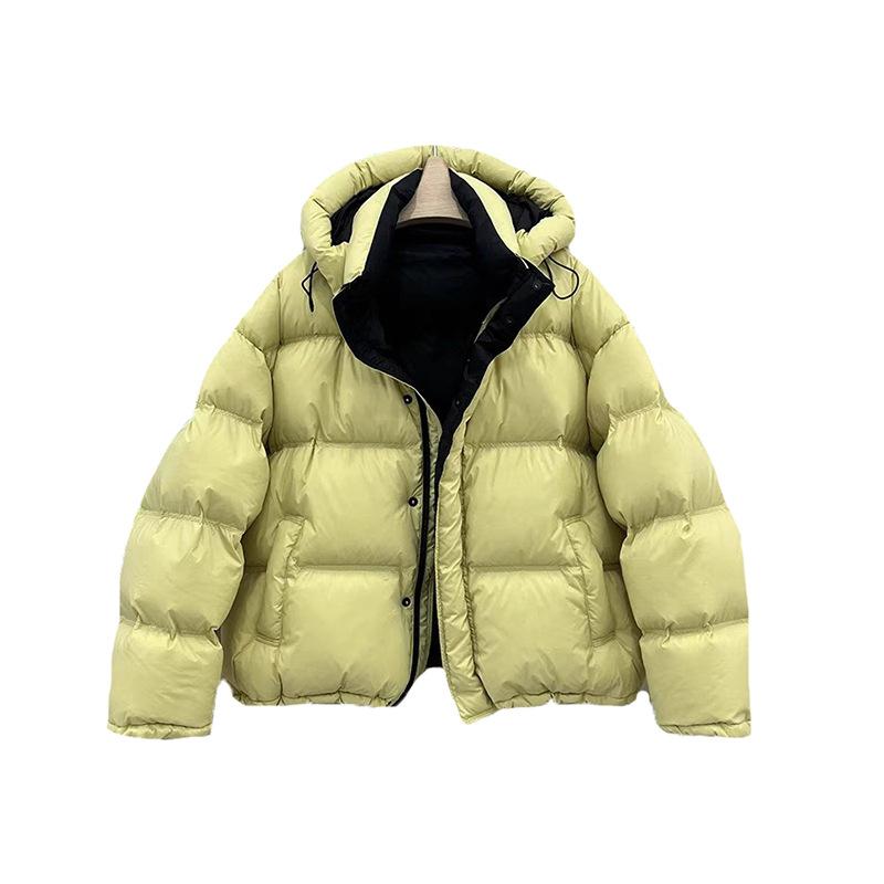 Trendy brand hooded contrasting color down bread clothes women's winter fashion design sense thickened loose couple bread clothes