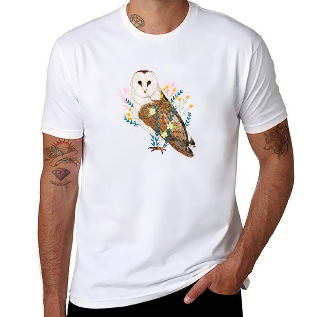 OWL WITH FLOWERS TShirt Classic Basic Casual TShirt