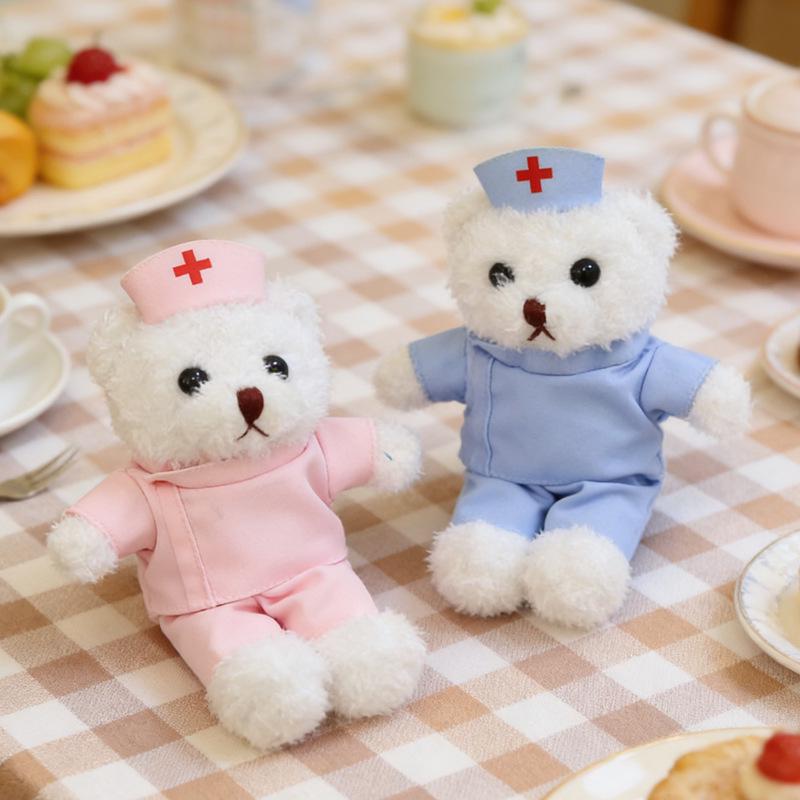 12cm Doctor/Nurse Teddy Bear Graduation Doll with Custom Logo - White Coat Pendant Souvenir
