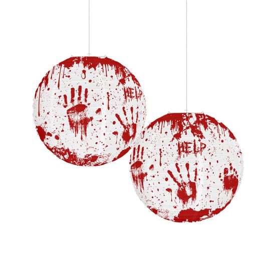 Halloween Blood Handprint Paper Lantern Spooky Hanging Round Lantern for Parties Haunted Houses Home Decoration
