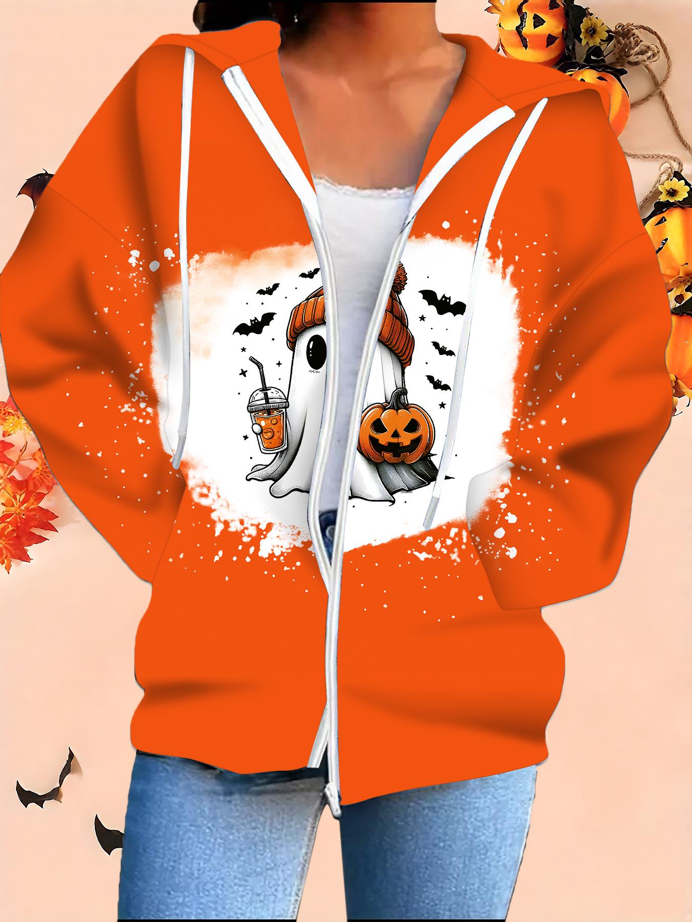 

Хэллоуин Кардиган с капюшоном 3D-принт Большой размер Осень Зима Ретро 6XL оранжевый