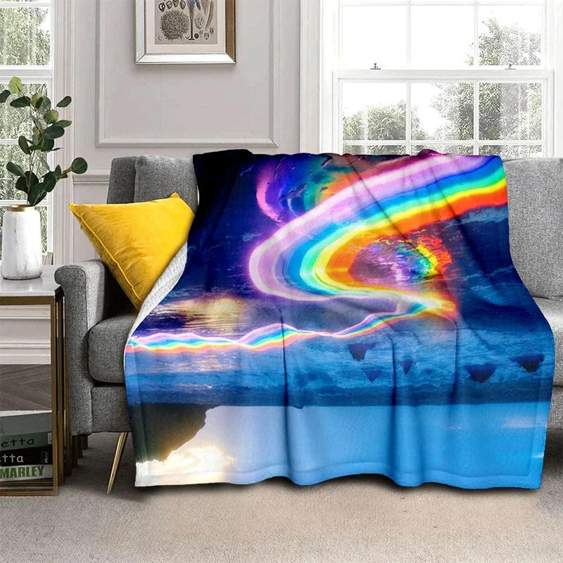 Coperta Cartone Animato 3D Colori Arcobaleno Illusione, Morbida Coperta da Divano per Casa Camera da Letto Letto Divano Picnic Viaggio Ufficio Coperta per Bambini