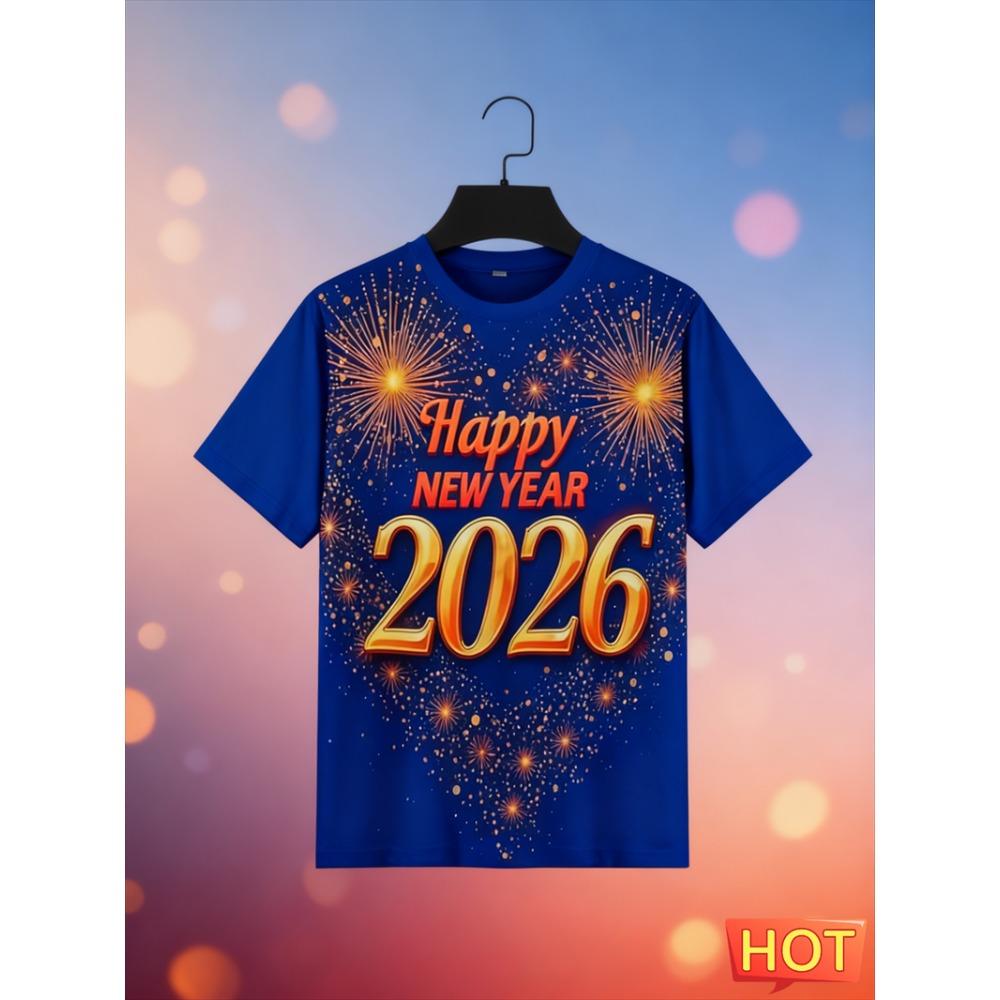 Fashion Firework Graphic 2026 New Year T Shirts Trendy Streetwear Men Women 3D Printed T-shirts Loose Breathable Crew Neck Tees