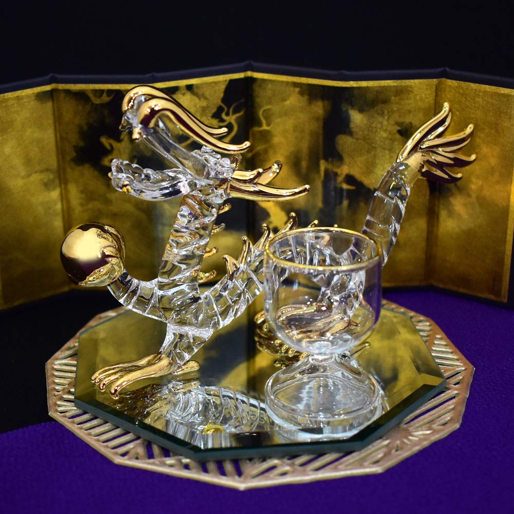 Handmade Glass Emperor Dragon with Golden Orb, Large