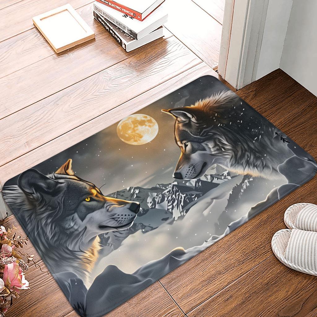 Psychedelic 3D Snow Wolf Animal Floor Door Bath Kitchen Mats Anti-Slip Indoor Wolf Lover Doormat Toilet Entrance Carpet Rug
