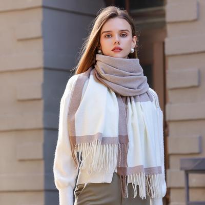 Knitted Thick  Warm Winter Scarf New Women Plaid Design Patchwork Pashmina Shawls Cashmere Shawl Lady Wrap Tassel Scarves