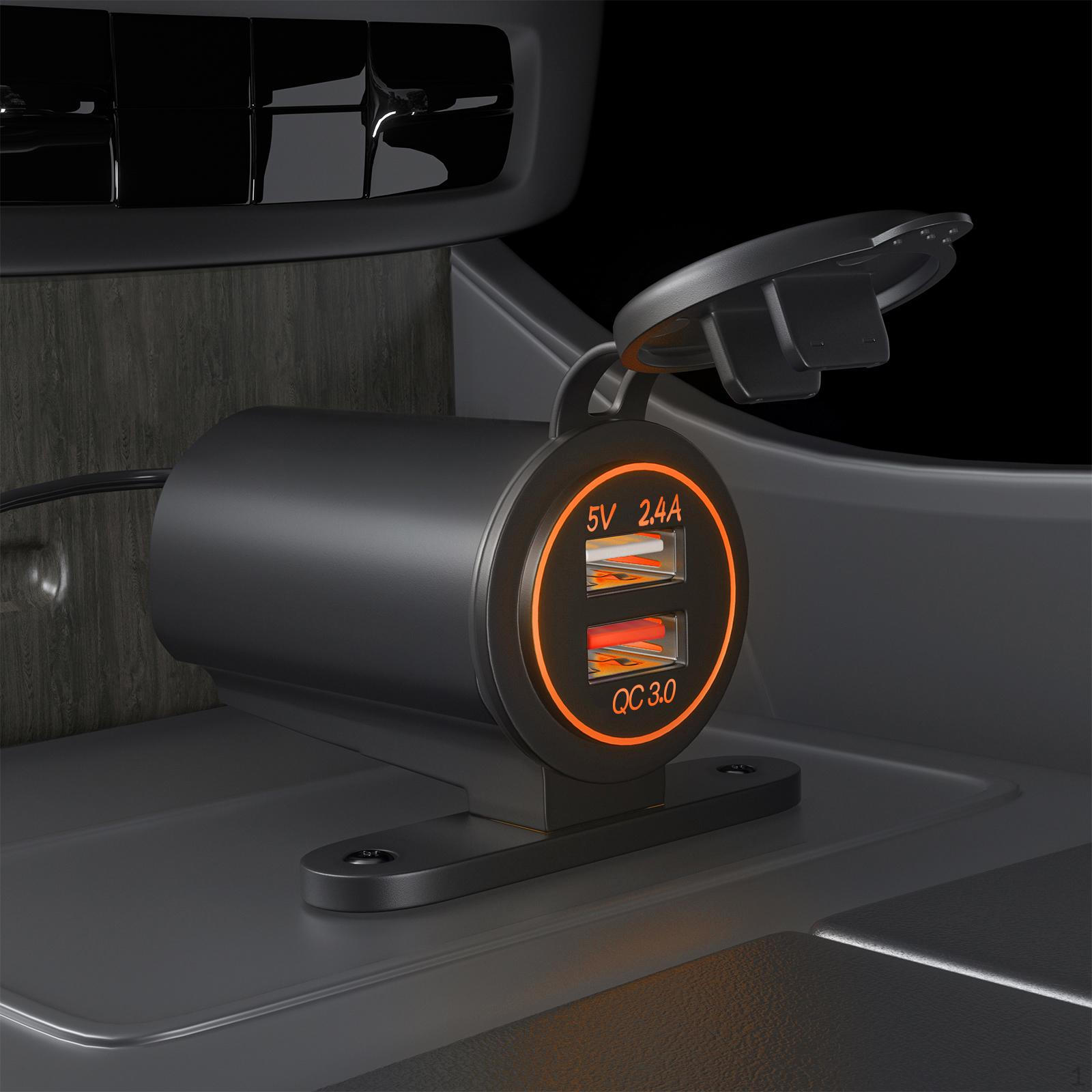 

Автомобильное зарядное устройство с двумя USB-разъемами, быстрая зарядка 3.0 для транспортных средств, лодок Orange Light