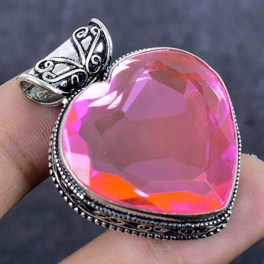 Pink Kunzite Gemstone Handmade 925 Sterling Silver Jewelry Pendant 1.69" l7d37