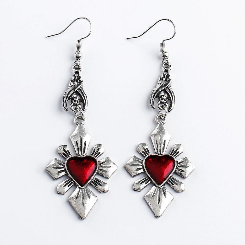 New Dark Vintage Gothic Collection Earrings Sacred Heart Goth Halloween Earrings for Women Red Oil Drop Gothic Punk Accessories