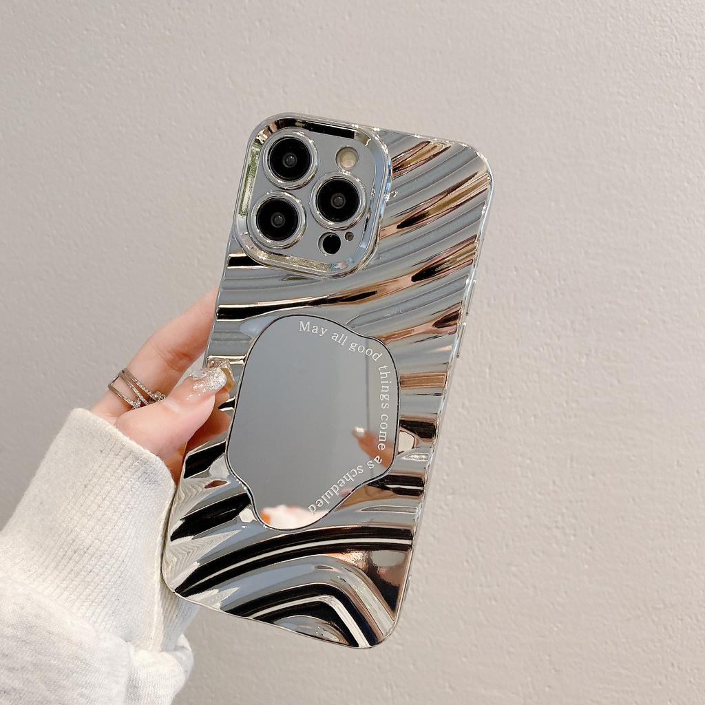 Electroplating Mirror Suitable for IPhone 15 Mobile Phone Case Advanced Wave Mirror Apple 16 14 Anti Fall Soft Shell Protection