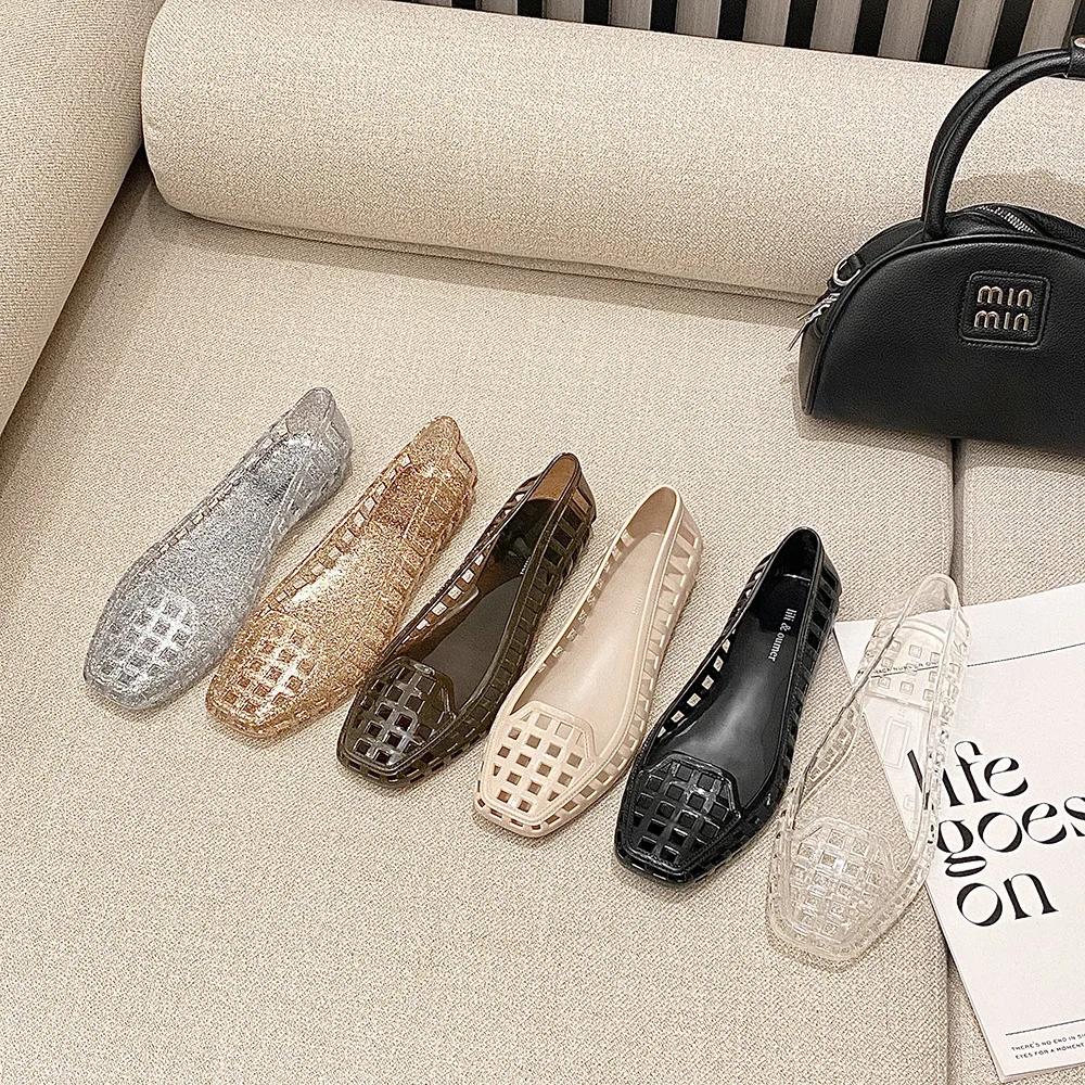 Women's Flat Bot Sandals Summer New Sle Transparent Crystal Jelly oes Hollow out Design Casual Leisure Footwear