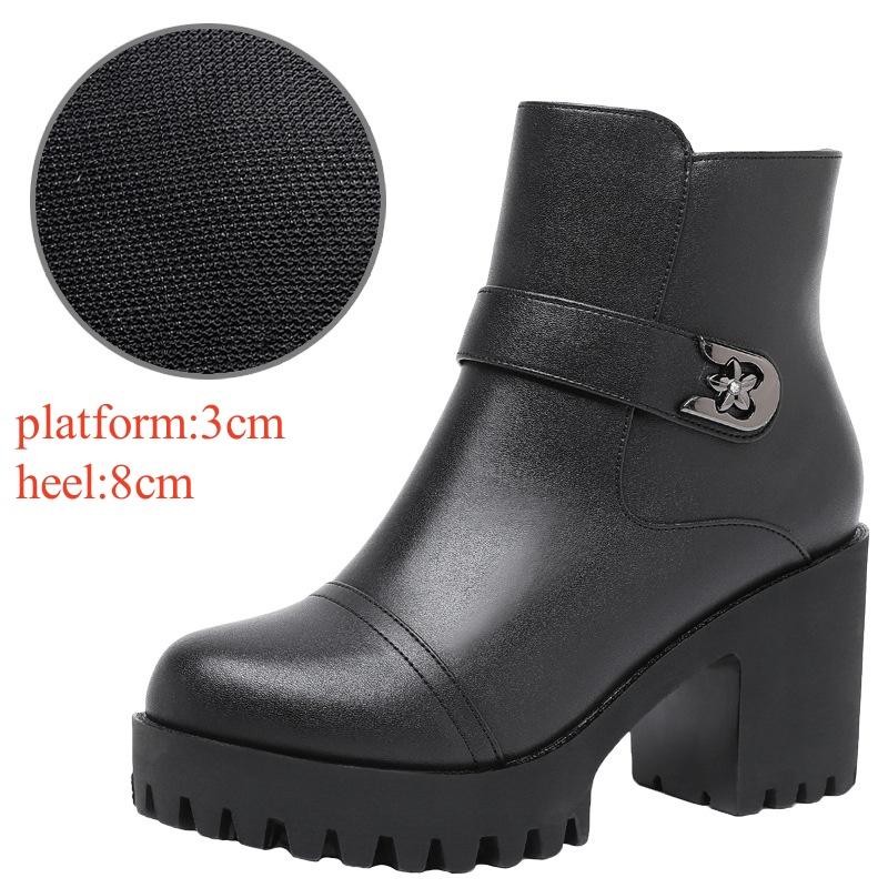 8cm Small Size 32-43 Thick Bottom Motorcycle Boots Women Shoes Winter 2025 Block High Heels Soft Leather Ankle Boots Office Mom