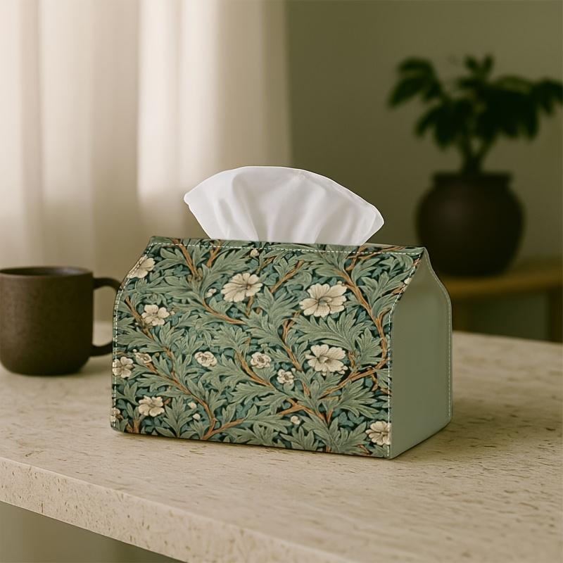 2D Flat,1pc Arts And Crafts Botanical Tissue Box Cover, Vine Floral Green High-Quality, Durable, Weight, Foldable Storage, Ideal for Living Room And D