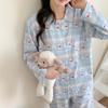 New pajamas women's pure cotton polished Internet celebrity coconut loungewear simple and cute lapel long-sleeved trousers set
