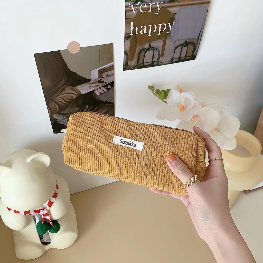 Lady Zipper Travel Toiletry Bag Necesserie Organizer Student Cute Pencil Case Korean Corduroy Cosmetic Bag Small Makeup Pouch