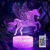 Hoofun 3D Illusion Lampe Einhorn, 3D Fliegendes Einhorn Nachtlicht Fernbedienung Schreibtisch Visuelle Lampe 16 Wechselbare Farben Geburtstagsgeschenke Nachtlichter