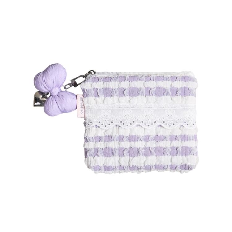 Korean Aesthetic Beauty Cosmetic Bag Breathable Cloud Pattern Lace Detailing Soft Portable Makeup Accessory