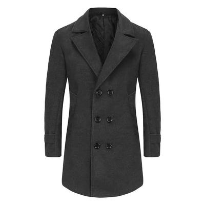 2024 Winter European Men's Double-breasted Wool Coat - Mid-length, Thick, Fashionable Lapel Design