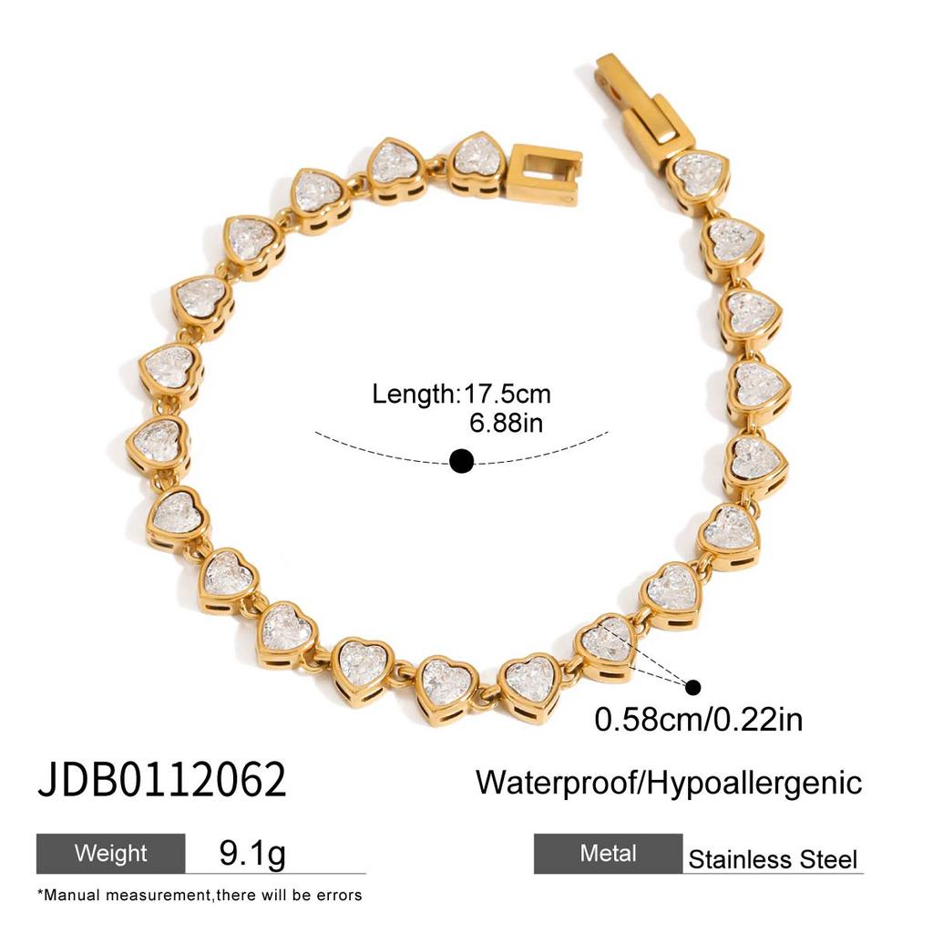 Youthway Stainless Steel Chain Bracelet With Heart-Shaped Zirconia And Gold Color Plating For Women Casual Everyday Jewelry Gift