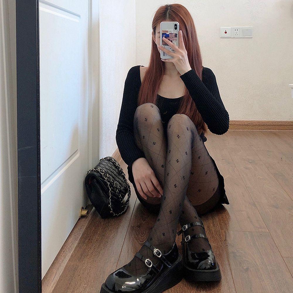 Trendy Dots Flower Transparent Lolita JK Heart Women Bow Tights Korean Stockings Mesh Pantyhose